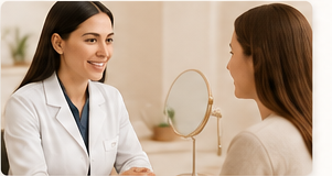 Especialista conversando con una paciente durante su evaluación